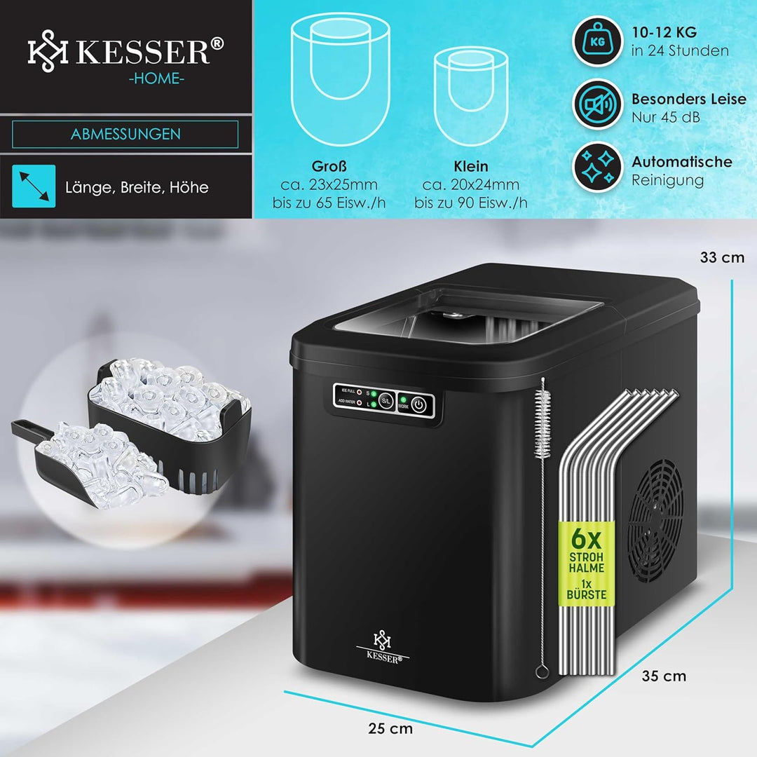 KESSER® Eiswürfelbereiter | Eiswürfelmaschine Edelstahl | Ice Maker | 12 kg 24 h | Zubereitung in 7