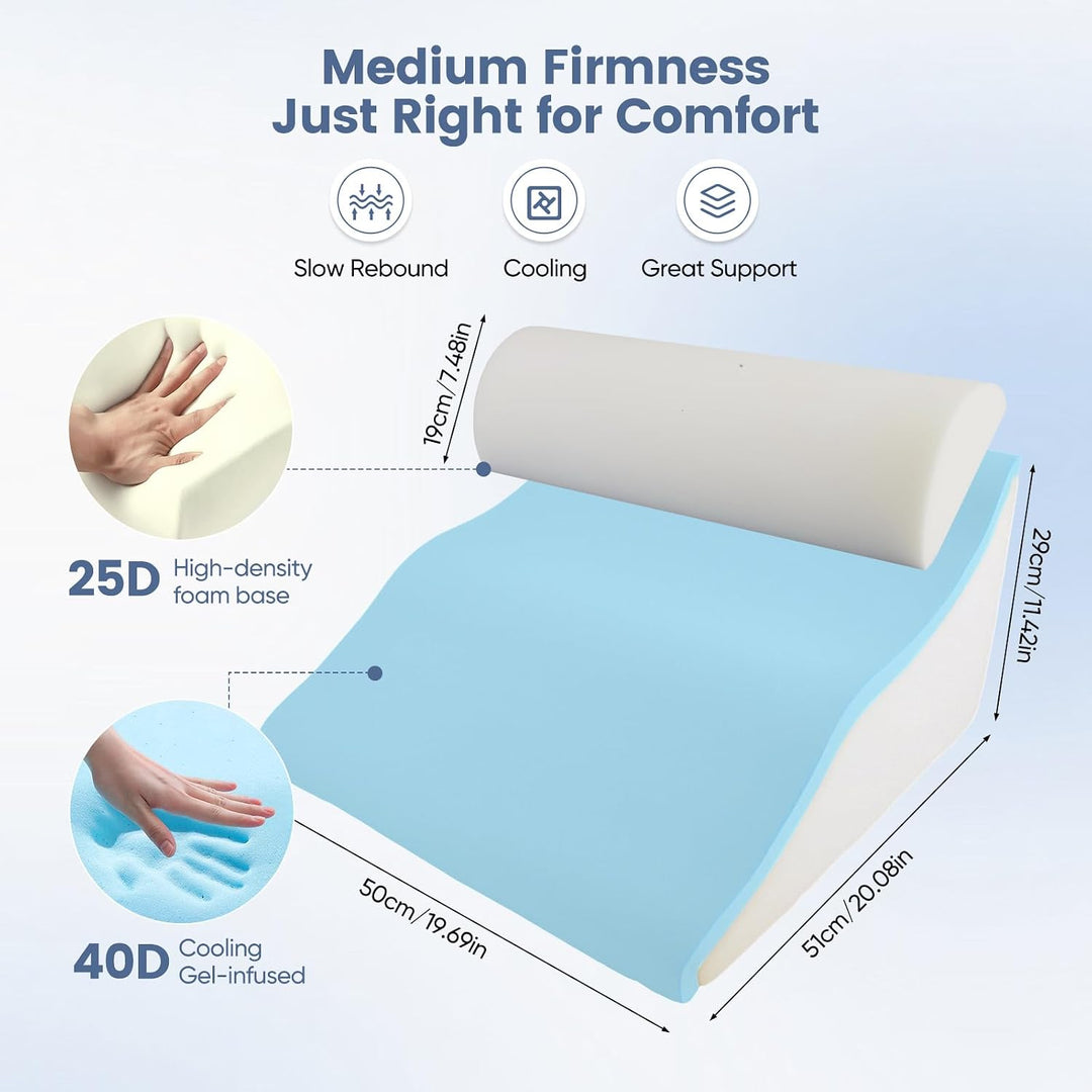 Ergonomisches Keilkissen Bett, Memory Schaum, 50x50x30cm | Ergonomisches Lesekissen für Bett und Sof