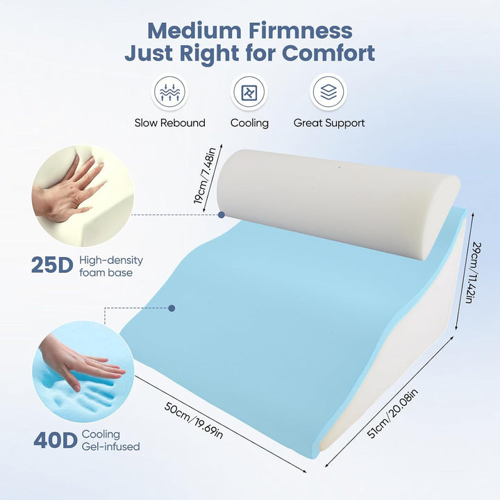 Ergonomisches Keilkissen Bett, Memory Schaum, 50x50x30cm | Ergonomisches Lesekissen für Bett und Sof