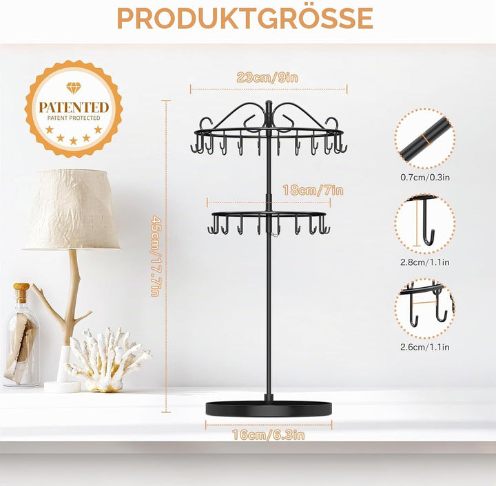 iDavosic.ly Kettenständer Schmuck Drehbar, 24-Haken Ketten Halsketten Aufbewahrung, Metall Kettenhal