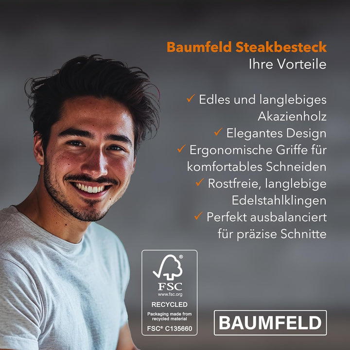 Pizza- und Steakbesteck (Akazienholz, 8 teilig) 8 teilig Edelstahl, 8 teilig Edelstahl