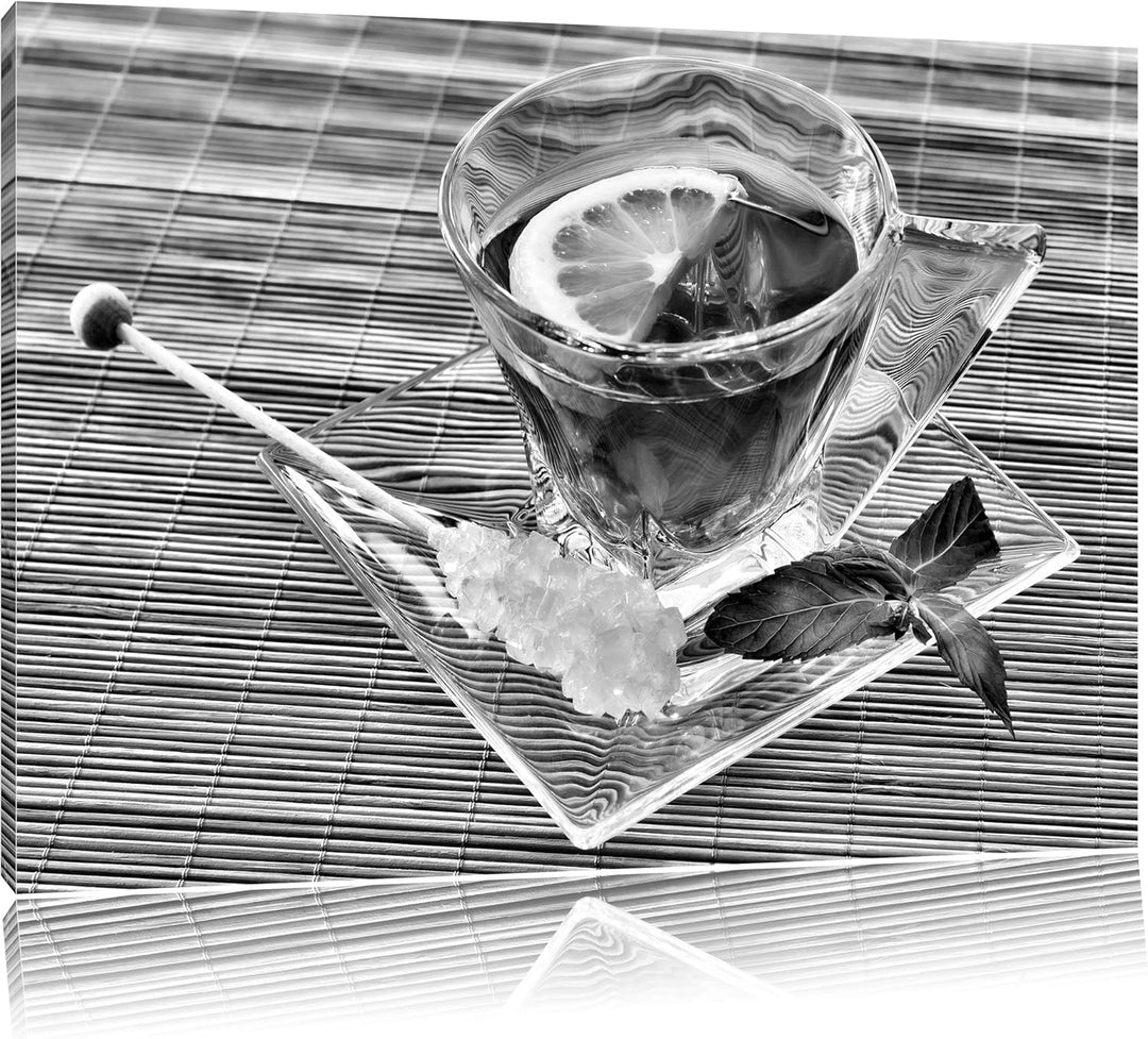 Pixxprint Tasse Tee mit Minze als Leinwandbild/Grösse: 100x70 / Wandbild/Kunstdruck/fertig bespannt,