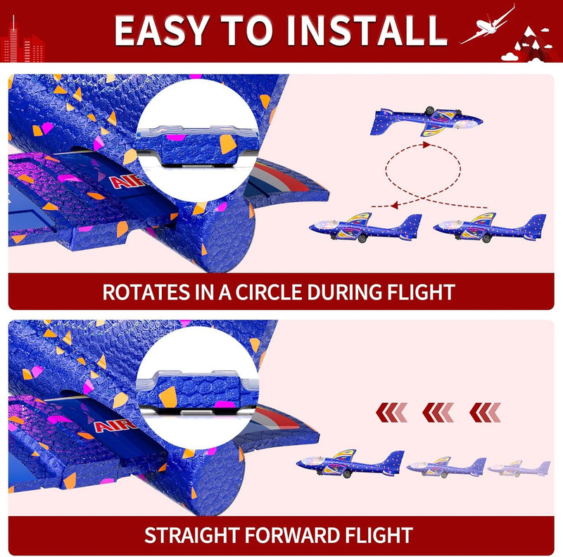 3 Pack Flugzeug Launcher Spielzeug Flugzeugbausätze, 12,6 Zoll LED Schaum Gleiter Flugzeug Katapult,