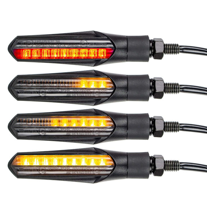 Simda Pro E Mark Led Motorrad Laufeffekt Blinker mit Bremslicht Lauflicht Sequentiell Schwarz Univer