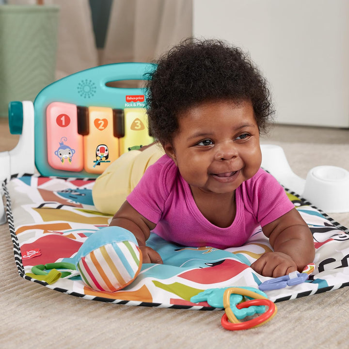Fisher-Price Kontrast Kick & Play Pianospieldecke für Babys, Spielspass Pianospieldecke, tragbares M