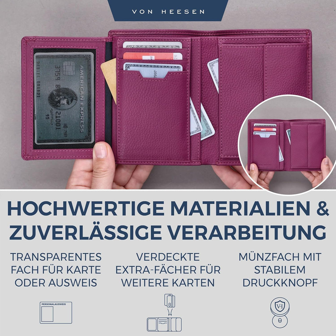VON HEESEN Leder Geldbörse RFID Schutz I Echtleder Geldbeutel für Damen &amp; Herren I Portemonnaie Brie