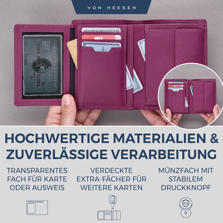 VON HEESEN Leder Geldbörse RFID Schutz I Echtleder Geldbeutel für Damen &amp; Herren I Portemonnaie Brie
