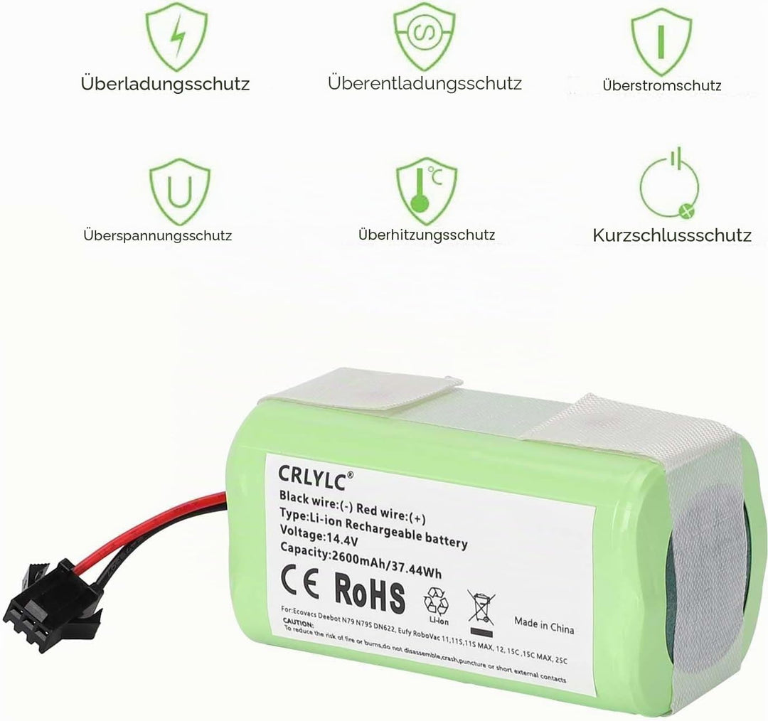 CRLYLC 14,4V 2600mAh Ersatzakku für Ecovacs Deebot N79 N79S DN622, IKHOS S14 S15,Eufy RoboVac 11,11S