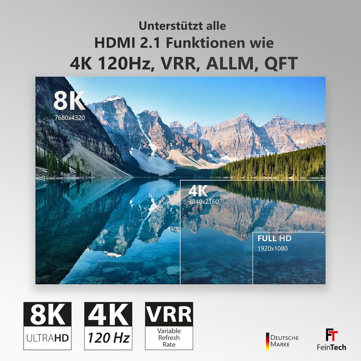 FeinTech SW210 HDMI Switch 4k 120Hz 2 In 1 Out oder 1 In 2 Out Bi-Direktional, 8K, 48Gbps, 2.1 Switc