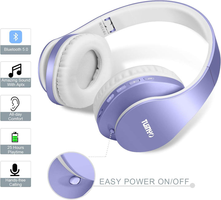 TUINYO Bluetooth-Kopfhörer Over Ear, kabellose Kopfhörer mit Mikrofon, HiFi Stereo, faltbares & leic