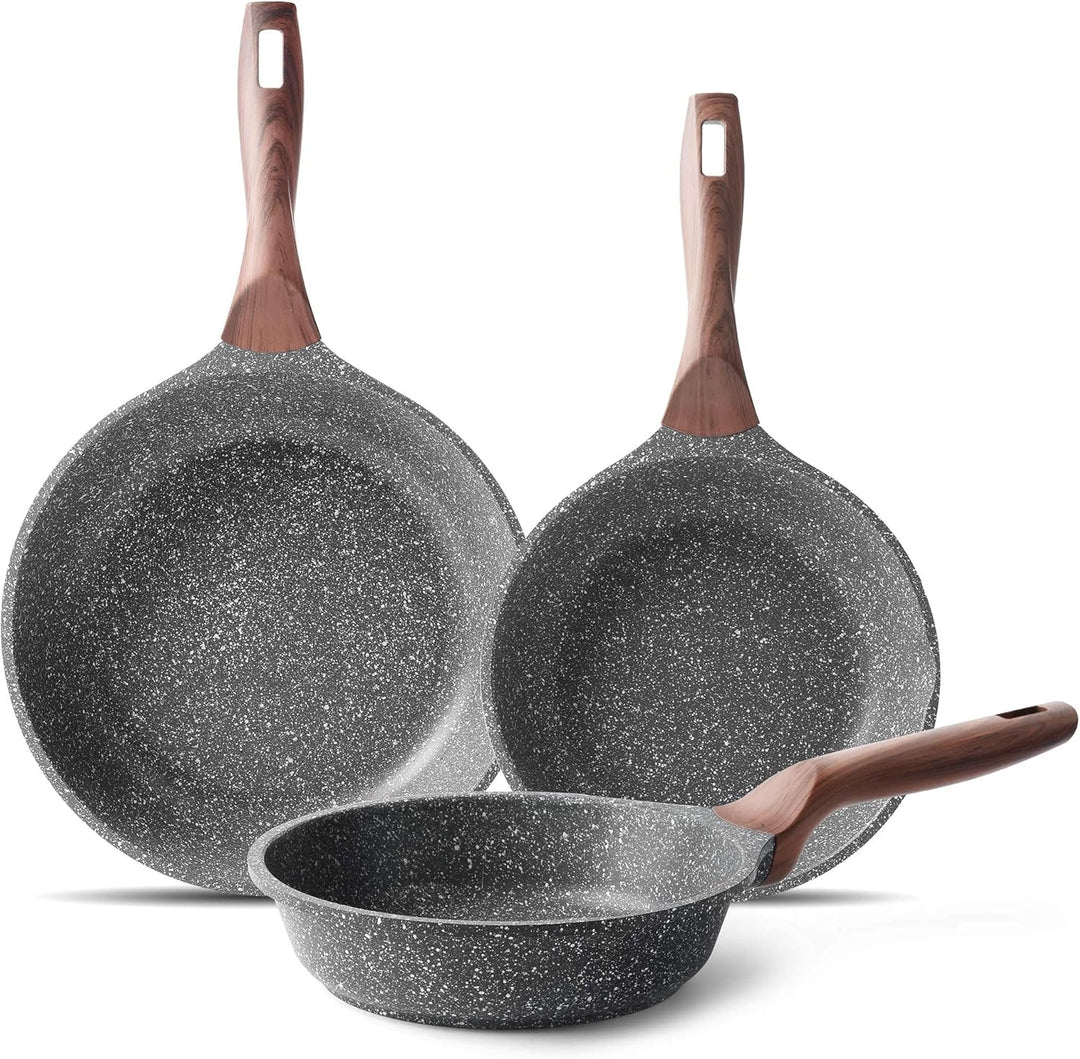 RIOVARM Induktion Bratpfanne Set 20 24 28 cm, Antihaft Granit beschichtung Pfannenset, Brat- & Unive