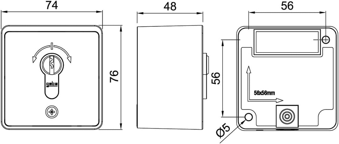 GEBA MSC-APZ1-2T/1 Surface Mount, Schlüsselschalter, 2-Wege-Momentar-Funktion, mit Zylinder, für aut
