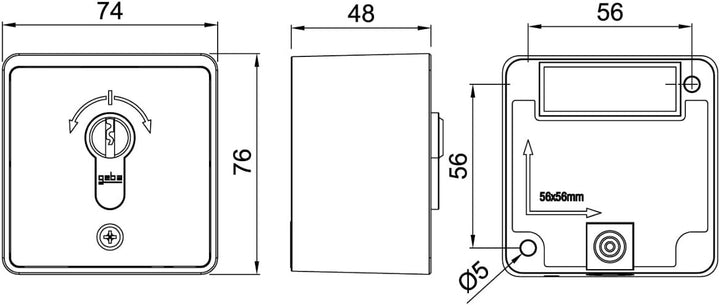 GEBA MSC-APZ1-2T/1 Surface Mount, Schlüsselschalter, 2-Wege-Momentar-Funktion, mit Zylinder, für aut