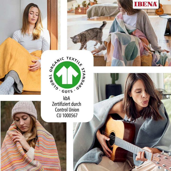 Ibena Charlotte Bio Strickdecke 140x200 cm - 100% Baumwolle, Made in Germany, Baumwolldecke mit Stru