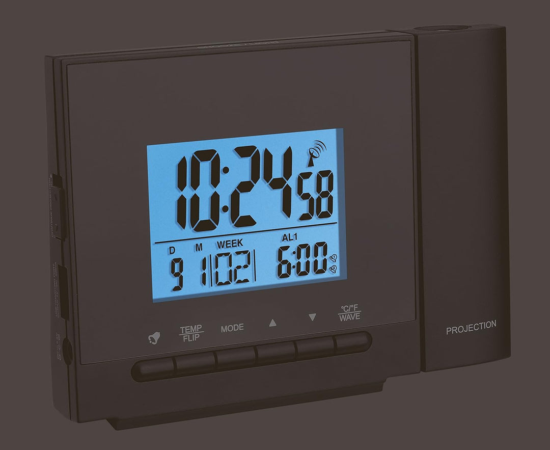 TFA Dostmann Funk-Projektionswecker, 60.5013.01, Projektion von Uhrzeit/Temperatur, Zwei Alarmzeiten