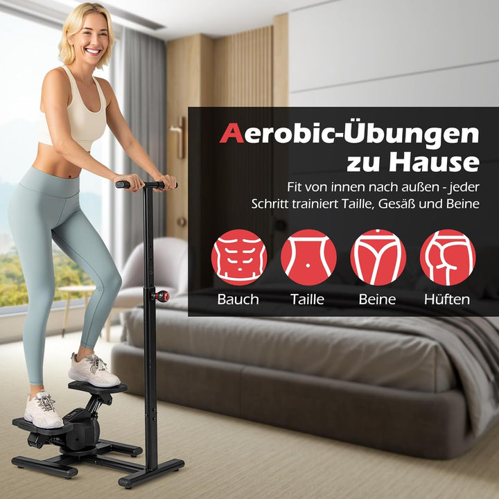 COSTWAY Stepper mit Lenker, Fitness-Stepper mit verstellbaren Widerstand & LCD Anzeige, Treppensteig