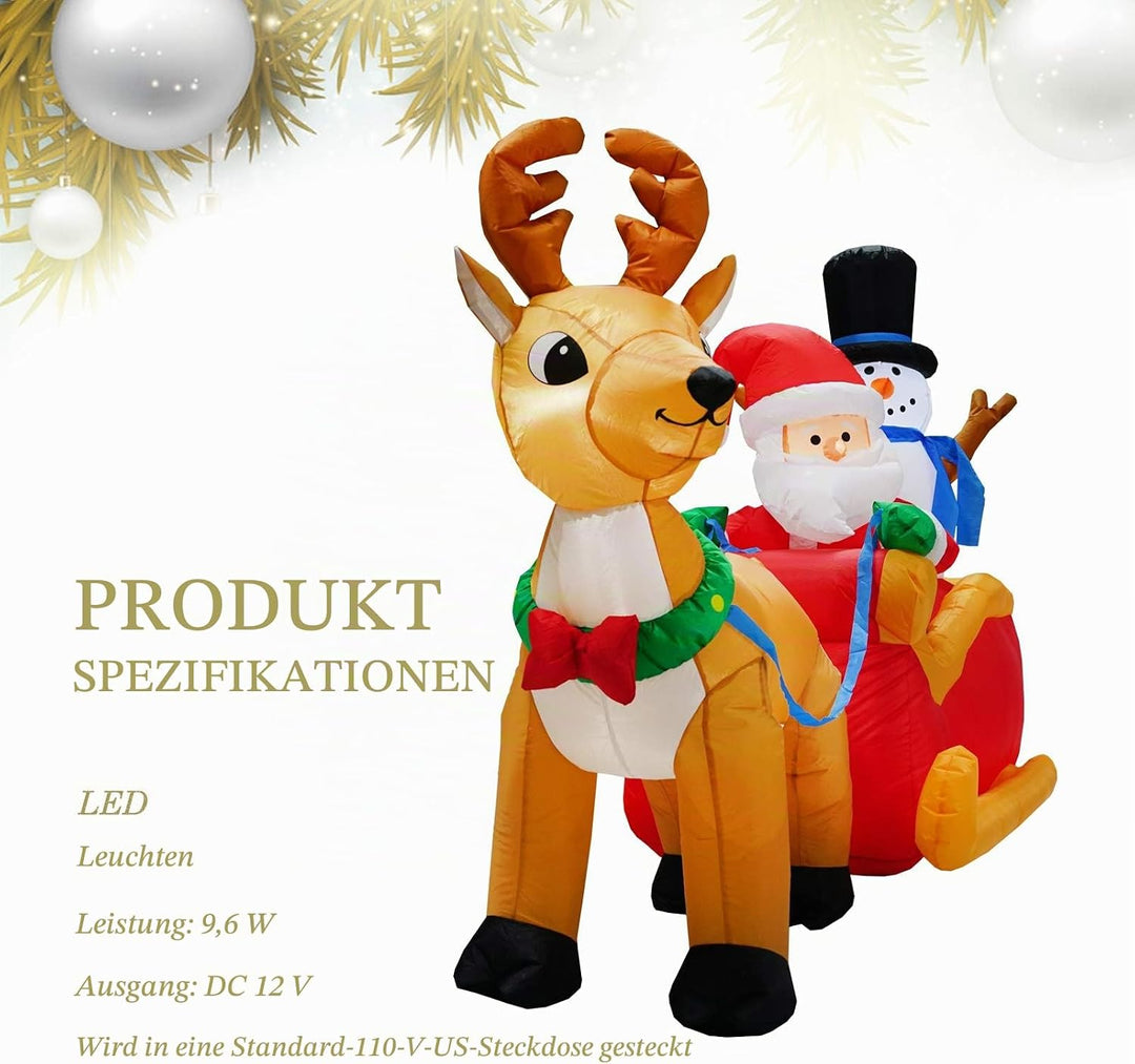 2.0m langes Weihnachten aufblasbares Weihnachtsmann-Rentiergeschenk mit Schneemann für Weihnachtsdek