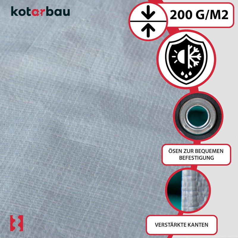 KOTARBAU® Gewebeplane 5x6 m Silber 200g/m2 Abdeckplane Verstärkten Ösen Schutzplane Bauplane Kordel