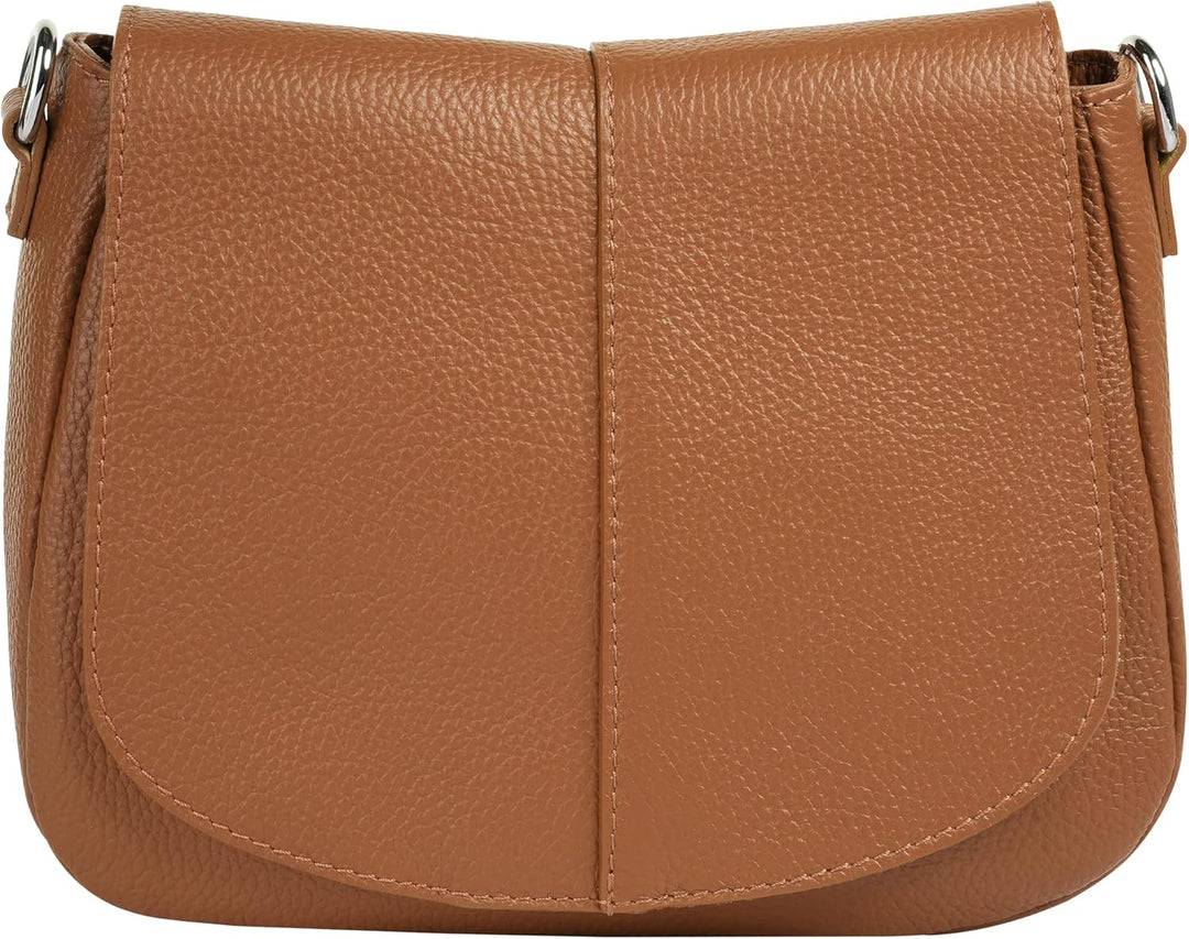 Umhängetasche Echt Leder Damen Made in Italy | Handtasche mit Deckelklappe | elegante Crossbody Bag