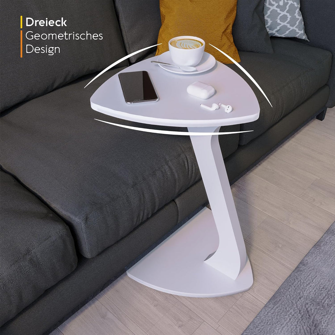 Beistelltisch Couch, Kleiner Beistelltisch C-Form, Sofatisch in stylischem Weiss, Kleiner Couchtisch