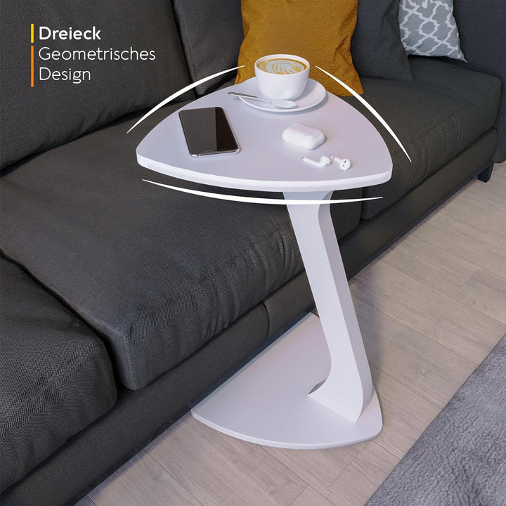 Beistelltisch Couch, Kleiner Beistelltisch C-Form, Sofatisch in stylischem Weiss, Kleiner Couchtisch