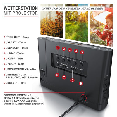 Funk Wetterstation mit Farbdisplay - mit Aussensensor - DCF Empfangssignal Funkuhr - Innen- und Auss