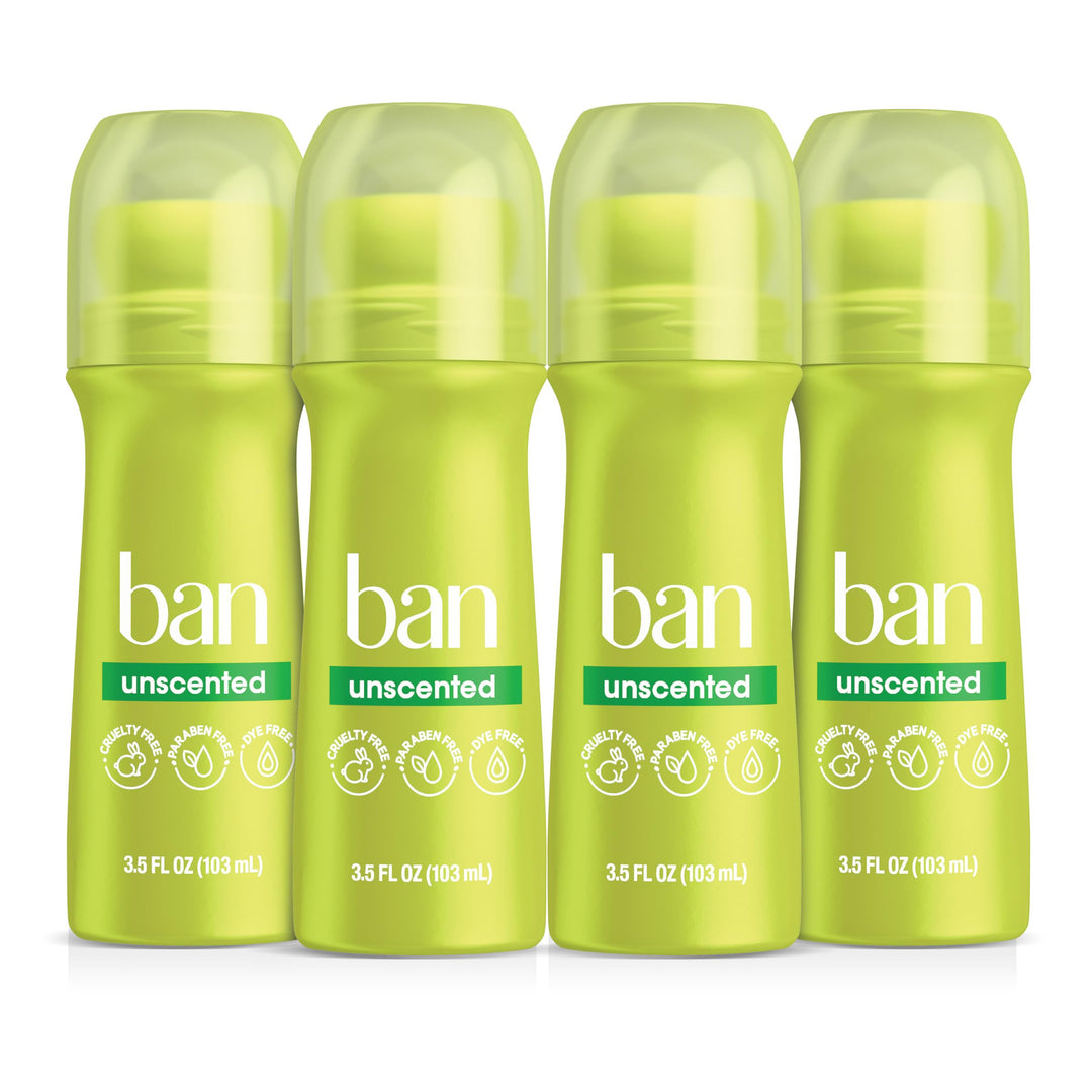 Ban Roll-On Antiperspirant Deodorant, Unscented, 3.5-Ounce Bottles (Pack of 4) by Ban