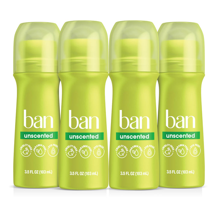 Ban Roll-On Antiperspirant Deodorant, Unscented, 3.5-Ounce Bottles (Pack of 4) by Ban