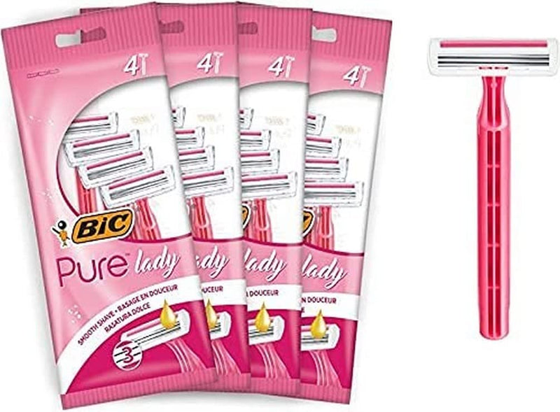 BIC Pure Lady Rasierer Damen, 16 Einwegrasierer mit je 3 Klingen & 3 Action Rasierer Herren, 16 Einw