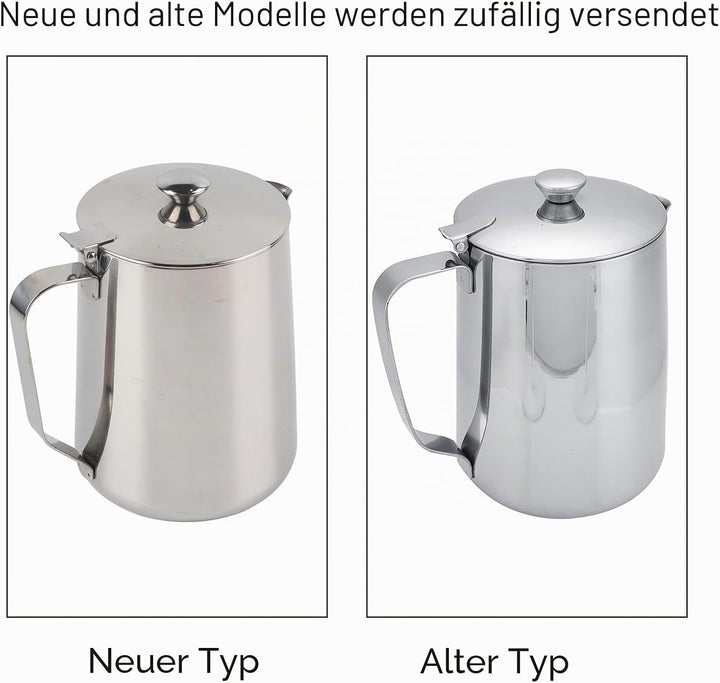 Milchaufschäumkrug mit Deckel, Tropffreier Auslauf aus Milchkännchen, Edelstahl Kaffeekännchen mit D