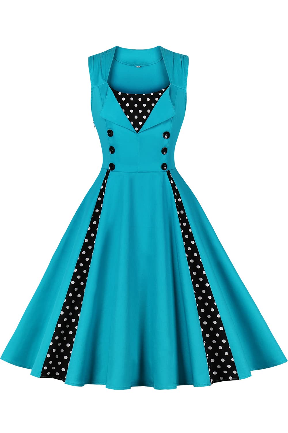 Damen 50er Jahre Kleider mit Gepunkte Rockabilly, S Türkis