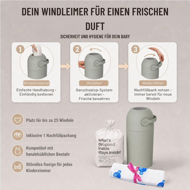 Set Magic Windeleimer Majestic &amp; Windel Blaubär | Diaper Keeper 12L mit Geruchsstop-System | bis zu