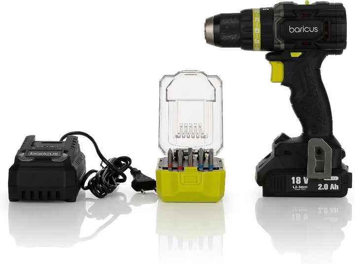 Baricus Akku Schlagbohrschrauber 18V Brushless 75 Nm Digital Display Drehzahlsteuerung 2 Gang 13 mm