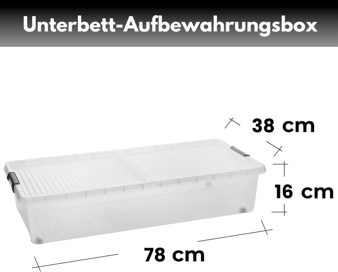 SUSTANIA Unterbettkommode 4er Set, Aufbewahrungsbox, 91x41x15 cm, transparent, Polypropylen, mit sta