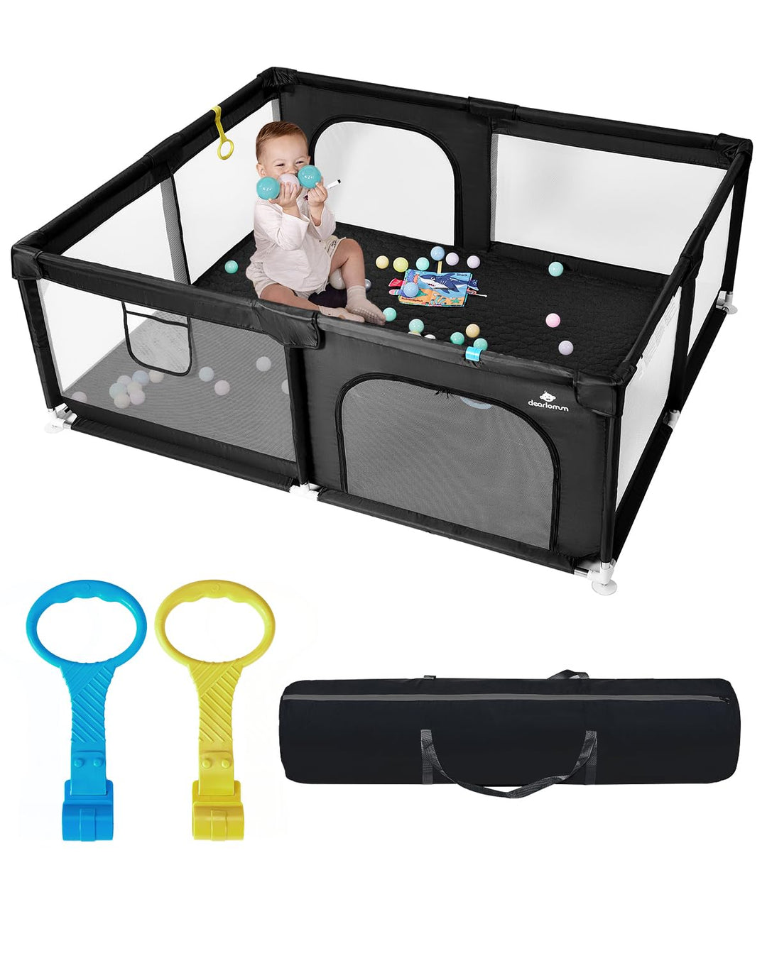derimkcoa Laufstall Baby mit Spielmatte,Laufgitter Baby,Kinderzaun mit Atmungsaktivem Netz,Tragbarer