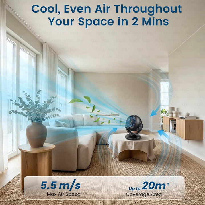 Ventilator Leise, 22dB Tischventilator sehr Leise, Fan mit 3 Geschwindigkeiten 100/70° Verstellbare