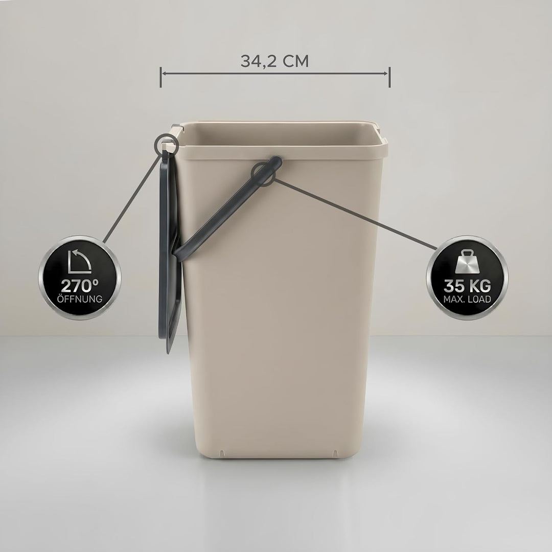 Mülltrennsystem 3 fach, 3x 32l beige, gross, Mülleimer freistehend, geruchsdicht, 34x28x53(H) cm, Be