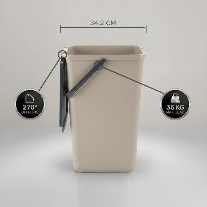 Mülltrennsystem 3 fach, 3x 32l beige, gross, Mülleimer freistehend, geruchsdicht, 34x28x53(H) cm, Be