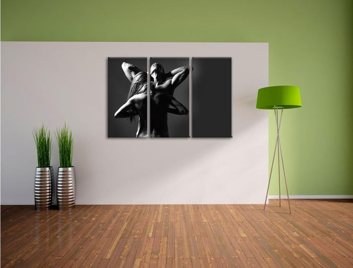Pixxprint Fitness Paar Kunst B&W als Leinwandbild | Grösse: 3 Teilig (120x80) | Wandbild| Kunstdruck