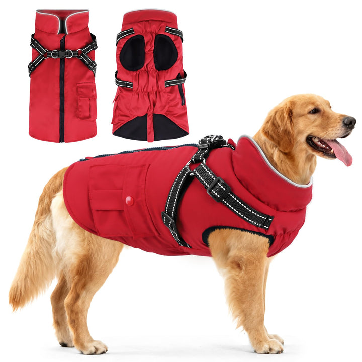 Hundemantel Hundejacke Wintermantel für Grosse Hunde, Hundemantel Winter mit Geschirr, Hunde Winterm