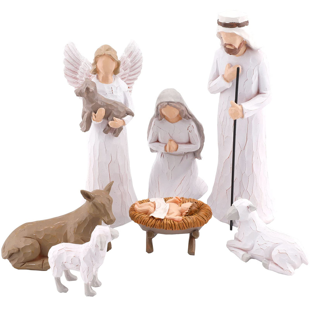 CHUANGLI Krippenfiguren Set, Handbemalte Krippenfiguren, 7 Krippe Handbemalte Harzfiguren, JesusBaby
