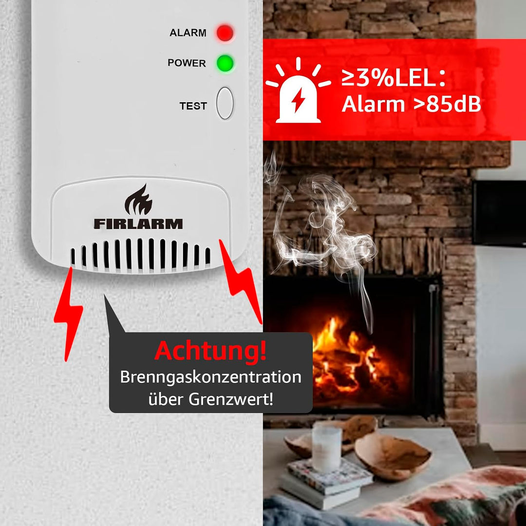 Firlarm - Gasmelder Alarm Brennbares LPG City Erdgas Methan Propan Butan Melder