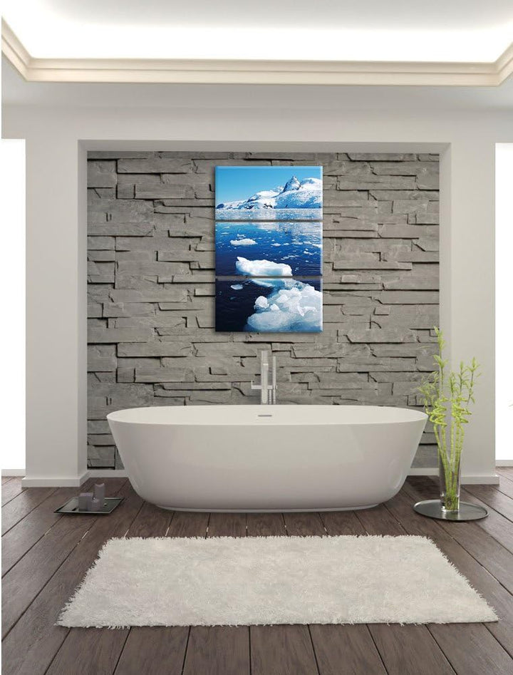 Pixxprint Eisberge im Meer Arktis 3-Teiler Leinwandbild 120x80 Bild auf Leinwand
