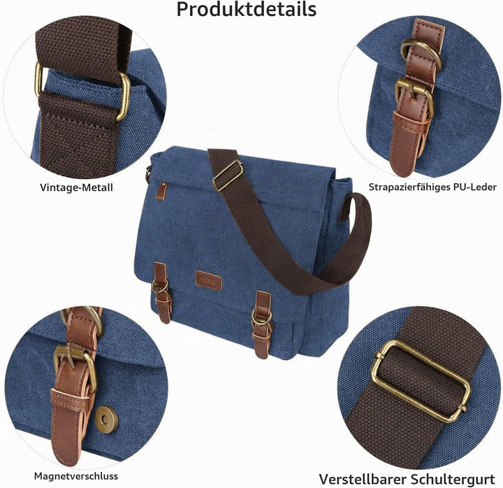 S-ZONE Herren Umhängetasche 15,6 Inch Grosse Vintage Canvas Messenger Bag Aktenktasche Schultertasch