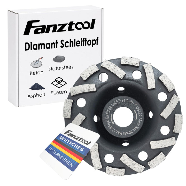 FANZTOOL Premium Diamant Schleiftopf Abrasiv 125 mm x 22,2 mm Schleifteller für abrasive Baustoffe,