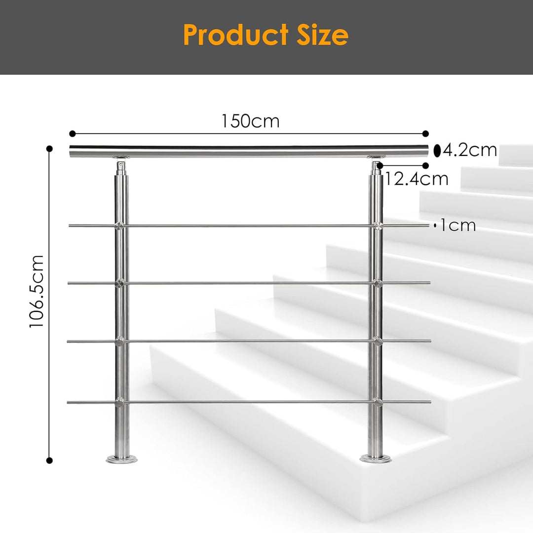 Sonnewelt Edelstahl Handlauf Geländer Treppengeländer 150 cm mit 4 Querstreben Montagematerial Wandh