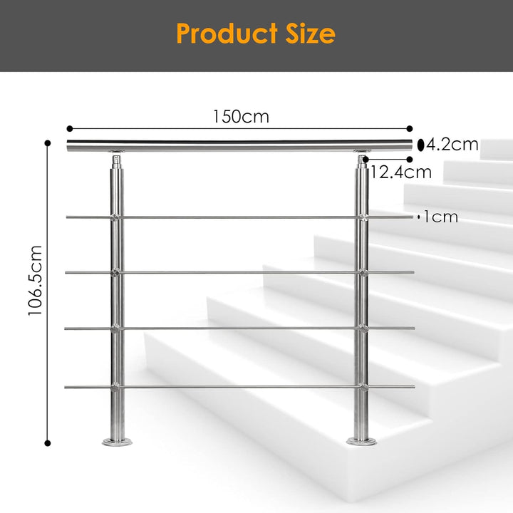 Sonnewelt Edelstahl Handlauf Geländer Treppengeländer 150 cm mit 4 Querstreben Montagematerial Wandh