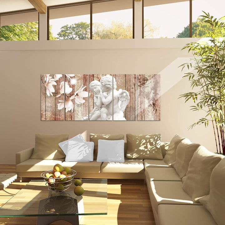 Runa Art Wandbild XXL Engel Blumen Wohnzimmer Schlafzimmer 200 x 80 cm Braun 5 Teilig - Made in Germ