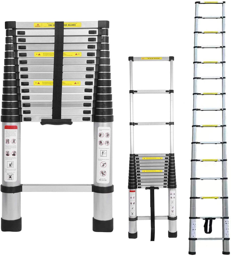 4.4M Alu Teleskopleiter, Ausziehbare Leiter, Klappleiter Stehleiter Rutschfester, Ausziehleiter Mehr