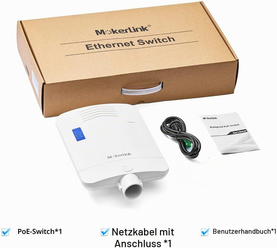 MokerLink Outdoor 6-Port Gigabit PoE Switch, 4 Gigabit PoE, 2 Gigabit SFP, 65W IEEE802.3af/at, IP65